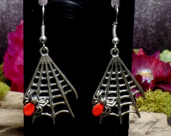 Orange Spider Web Earrings, Spider Web Design, Orange Spider Jewelry, Halloween Spider, Halloween Jewelry