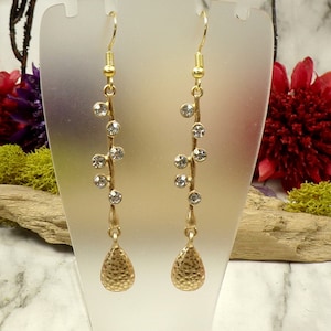Gold & Rhinestone Drop Earrings, Beauty Earrings, Bling Earrings, Sparkling Earrings, Lovers Earrings, Valentines Earrings