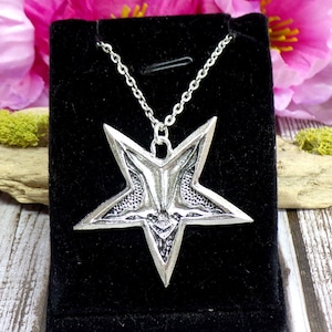 Silver Inverted Pentagram Necklace, Satanist Necklace, Demon Head, Satanic Pentagram, Witch, Gothic, Occult