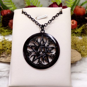 Black Celtic Moon Pentacle Necklace, Wiccan Necklace, Pagan Necklace, Pentagram, Spiritual Jewelry, Gothic Necklace, Occult Jewelry