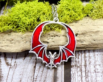 Red Bat Necklace, Bat Wing Necklace, Halloween Bats, Vampire Bats, Halloween Necklace, Bat Jewelry