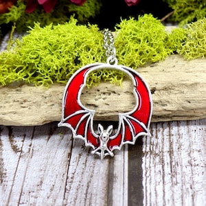Red Bat Necklace, Bat Wing Necklace, Halloween Bats, Vampire Bats, Halloween Necklace, Bat Jewelry