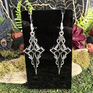 Black And Silver Gothic Cross Earrings, Small Version, Black Rhinestone Cross, Vampire Cross Jewelry, Victorian Cross