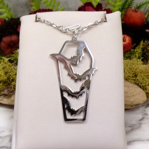 Bat Coffin Necklace, Vampire Coffin, Vampire Bats, Coffin Jewelry, Flying Bats, Halloween Necklace, Gothic Necklace