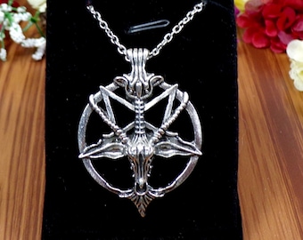 Silver Plated Baphomet Inverted Pentacle Necklace, Satanic Pagan Gothic Jewelry