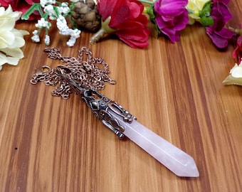 Rose Quartz Hexagon Necklace, Gemstone Necklace, Point Necklace, Zen Jewelry, Boho Jewelry, Rose Quartz Jewelry