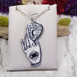 Ouija Hand Necklace, Spiritual Necklace, Occult Necklace, Spirit Board Necklace, Magick Necklace, Tattooed Hand Necklace, Seeing Eye