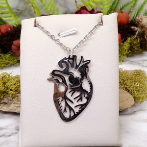 Anatomical Heart Necklace, Laser Cut Stainless Steel Pendant, Hollow Heart Jewelry, Halloween, Horror Fan, Doctor Gift