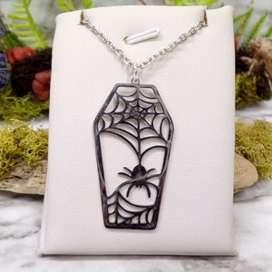 Spider and Spiderwebs Coffin Necklace, Vampire Coffin, Spooky, Coffin Jewelry, Cobwebs, Halloween Necklace, Gothic Necklace
