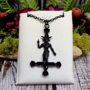 Black Baphomet Inverted Cross Necklace, Upside Down Cross, Satanic Cross, Baphomet Jewelry, As Above So Below