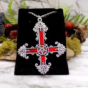 Upside Down Red Gothic Cross Necklace, Inverted Pentacle Necklace, Blood Cross, Vampire Cross, Victorian, Royal Cross, Satanic Cross