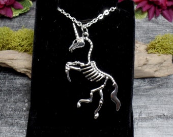 Dead Unicorn Necklace - Unicorn Skeleton Necklace - Bone Jewelry - Halloween - Gothic Unicorn
