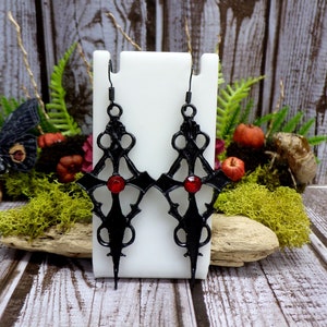 Black Gothic Cross Earrings, Red & Black Earrings, Red Rhinestone Cross, Vampire Cross Earrings, Victorian