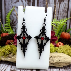 Black Gothic Cross Earrings, Smaller Version, Red & Black Earrings, Red Rhinestone Cross, Vampire Cross Earrings, Victorian