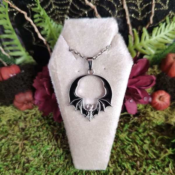 Collar de murciélago negro, versión pequeña, joyería con alas de murciélago, murciélagos de Halloween, murciélagos vampiro, accesorios góticos