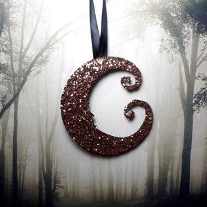 Set of 2 Rose Gold Glitter Crescent Moon Ornaments, Wood Ornaments, Halloween Tree, Yule, Glitter Moon, Christmas Ornament, Pagan