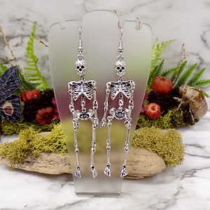 Silver Skeleton Earrings, Skull Earrings, Bones, Skeleton Jewelry, Halloween Skeleton, Halloween Jewelry, Gothic Earrings