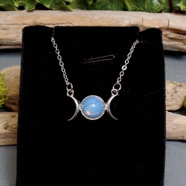 Dainty Triple Moon Necklace - Gemstone Triple Moon Necklace - Triple Moon Goddess - Goddess Moon Necklace - Opalite Moon Necklace