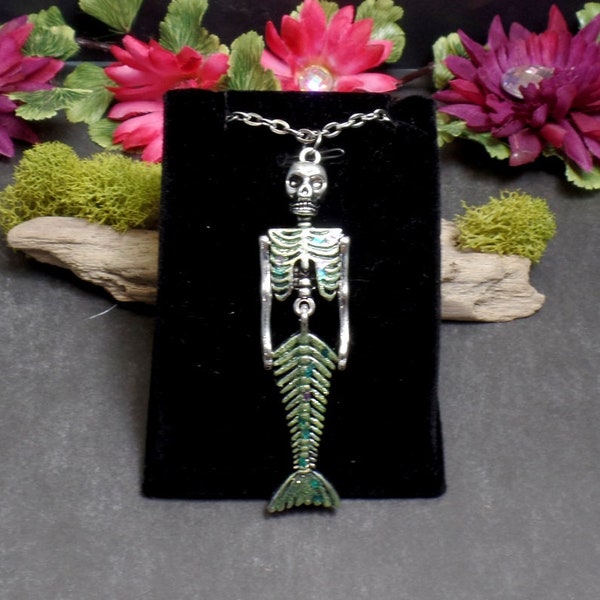 Green Dead Mermaid Necklace - Skeleton Mermaid Necklace - Mermaid Necklace - Halloween Mermaid - Pastel Goth - Gothic Mermaid