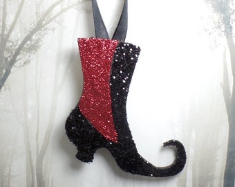 Glitter Witch Boot Ornaments, Halloween Christmas Tree Decor (Set of 2)