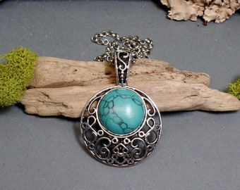 Turquoise Moon Necklace, Blue Moon, Gemstone Necklace, Crescent Moon Necklace