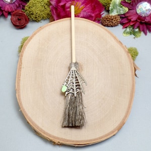 Small Green Spiderweb Broom Kitchen Magnet, Witches Broom Magnet, Fridge Magnet, Halloween Magnet