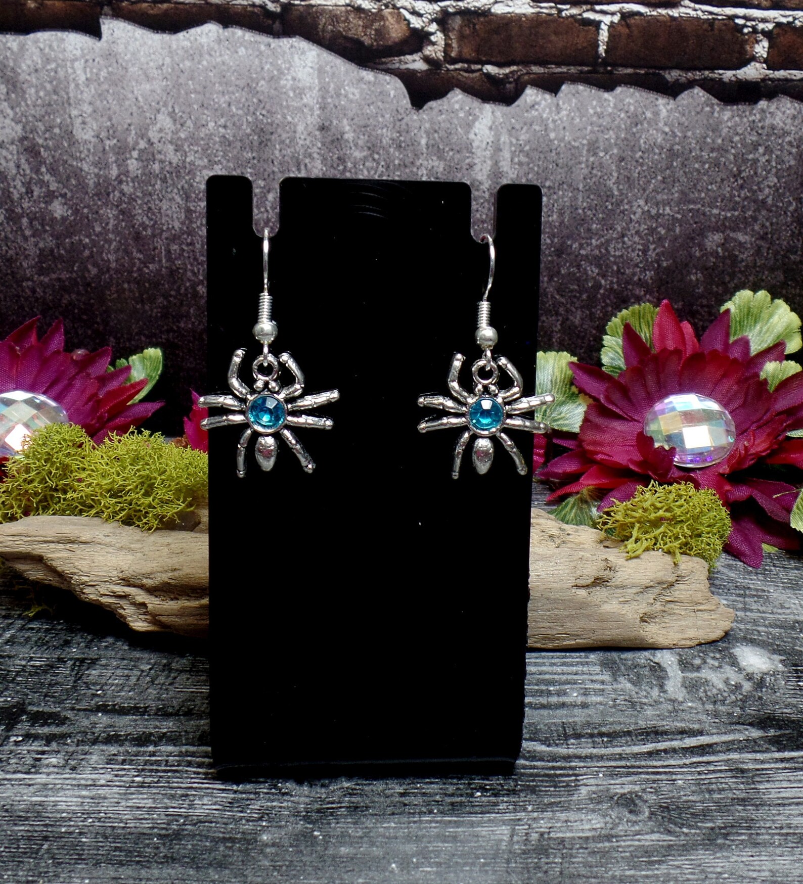 Light Blue Rhinestone Spider Earrings, Halloween Jewelry - Etsy