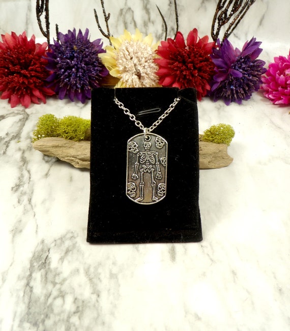 Fun Skeleton Dog Tag Necklace, Skeleton Necklace, Halloween Necklace, Halloween Skeletons, Skull Necklace