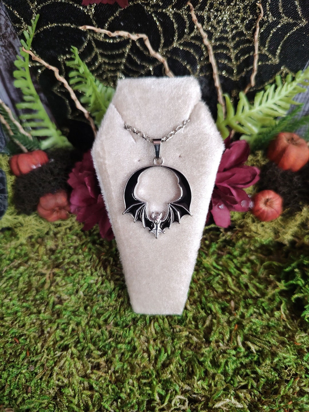 Black Bat Necklace, Smaller Version, Bat Wing Jewelry, Halloween Bats ...