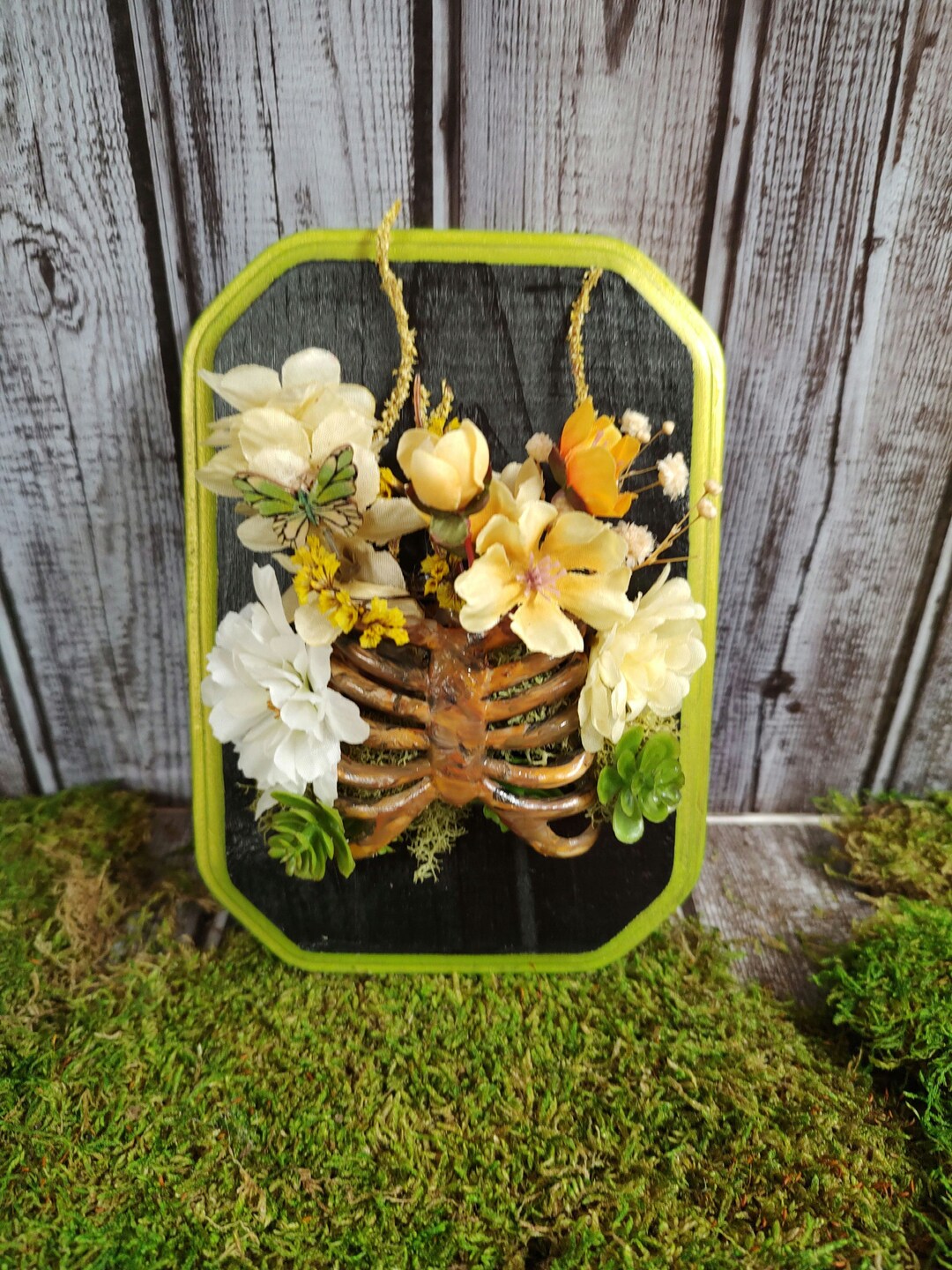 Floral Rib Cage Wall Plaque, Green, Skeleton Wall Decor, Gothic Home ...