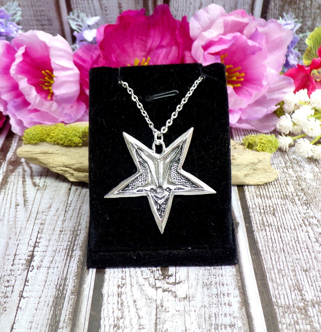Real Metal Jewelry Inverted Pentacle Satanic Silver Pewter Pendant Necklace - 20 Inch Chain, NK-538-I