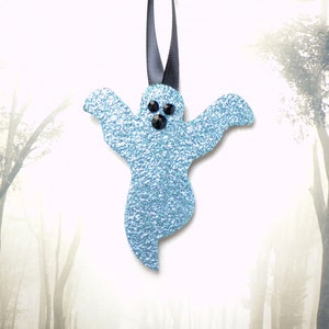 Set of 2 Blue Glitter Ghost Ornaments, Solstice Tree, Halloween Tree, Yule, Spooky Ghost, Christmas Ornament