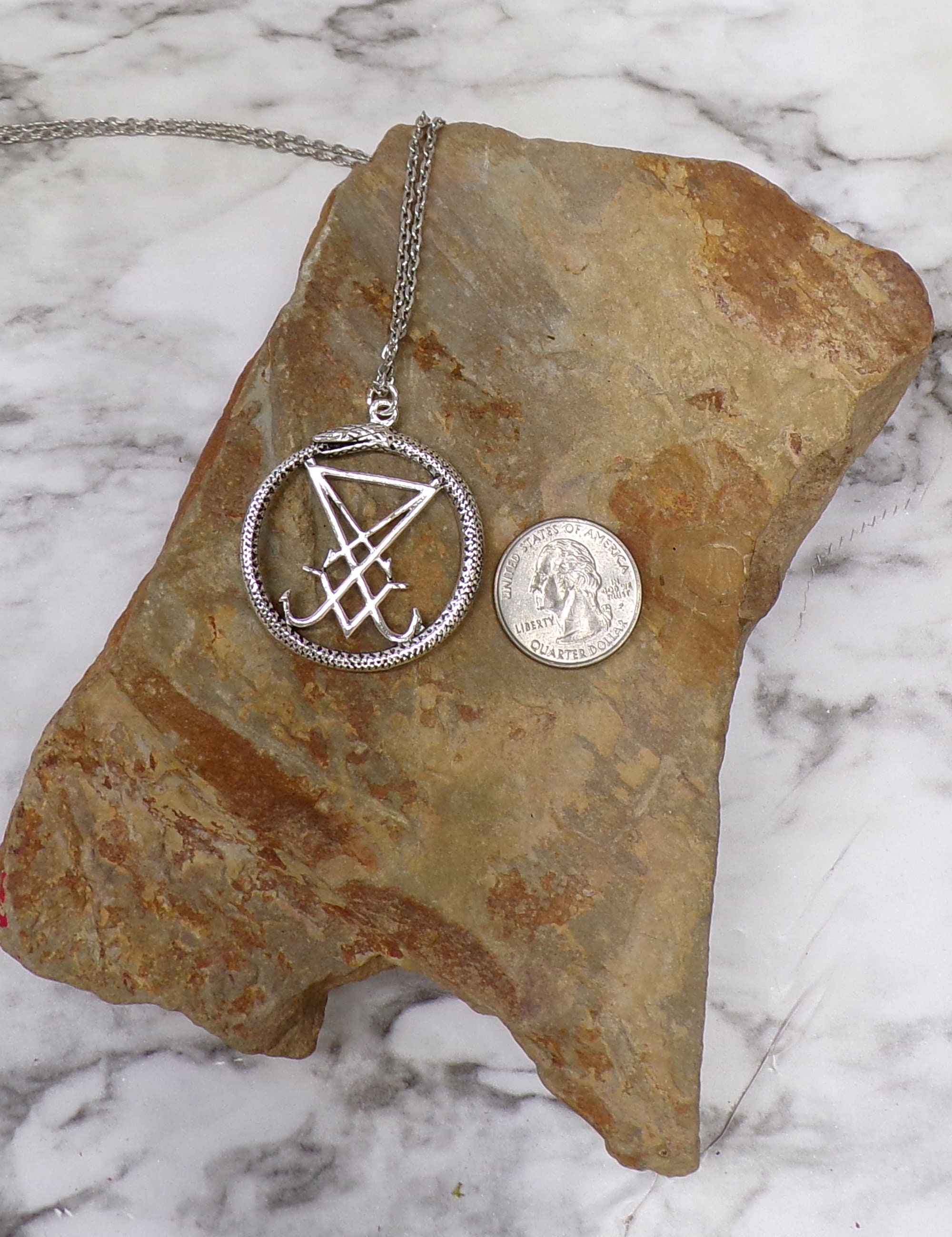 Ouroboros Sigil of Lucifer Necklace, Satan Necklace, Gothic Necklace ...