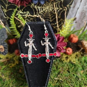 Baphomet Inverted Red Cross Earrings, Upside Down Cross, Satanic Cross, Baphomet Jewelry, As Above So Below, Smaller Version