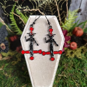 Baphomet Inverted Black And Red Cross Earrings, Upside Down Cross, Satanic Cross, Baphomet Jewelry, As Above So Below, Smaller Version