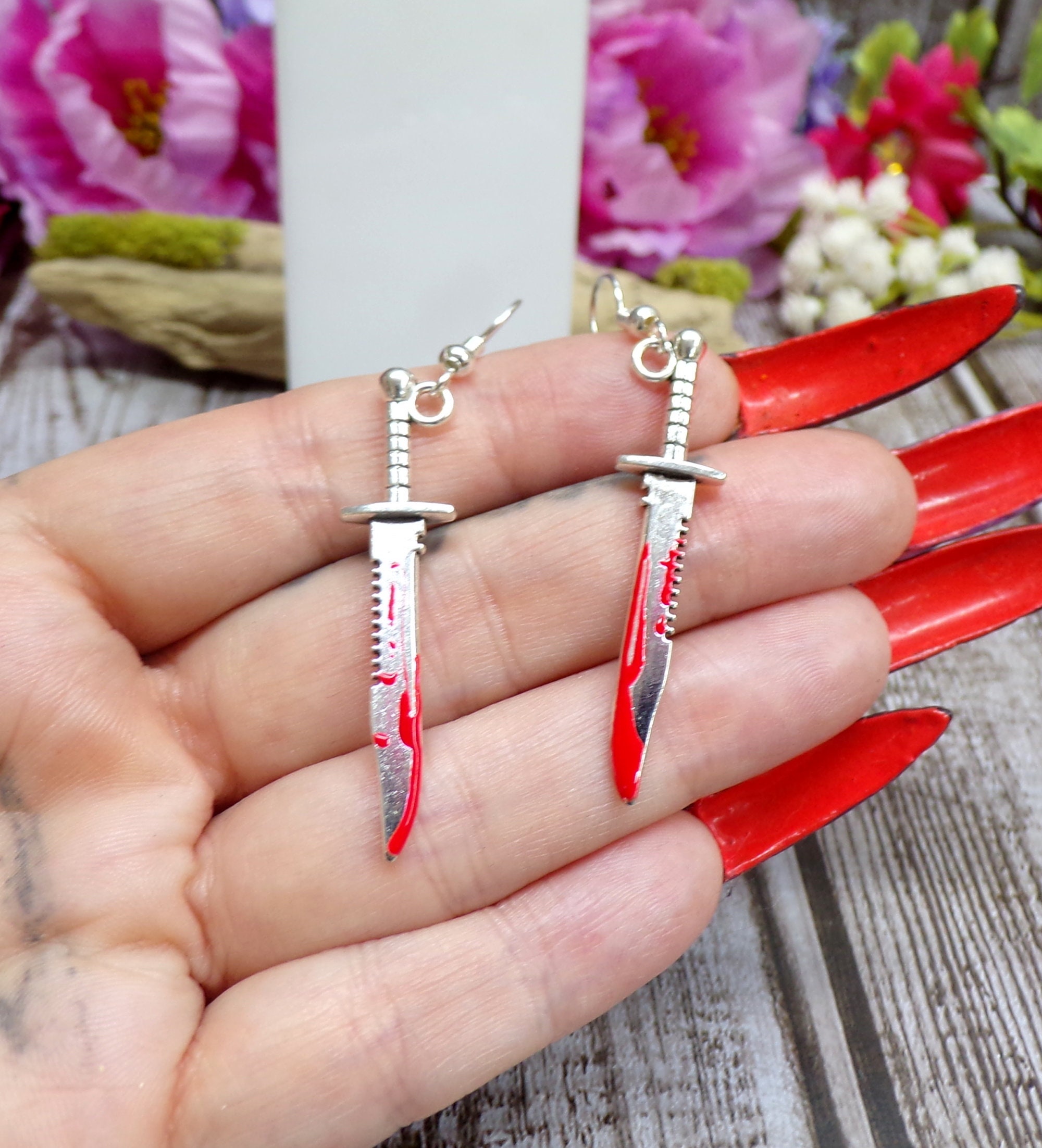 Bloody Hunting Knife Earrings Cosplay Horror Earrings - Etsy