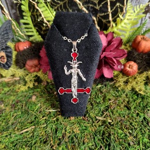 Baphomet Inverted Red Cross Necklace, Upside Down Cross, Satanic Cross, Baphomet Jewelry, As Above So Below, Smaller Version