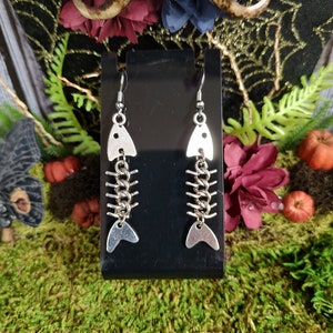 Fishbone Dangle Earrings: Gothic Halloween Skeleton Jewelry