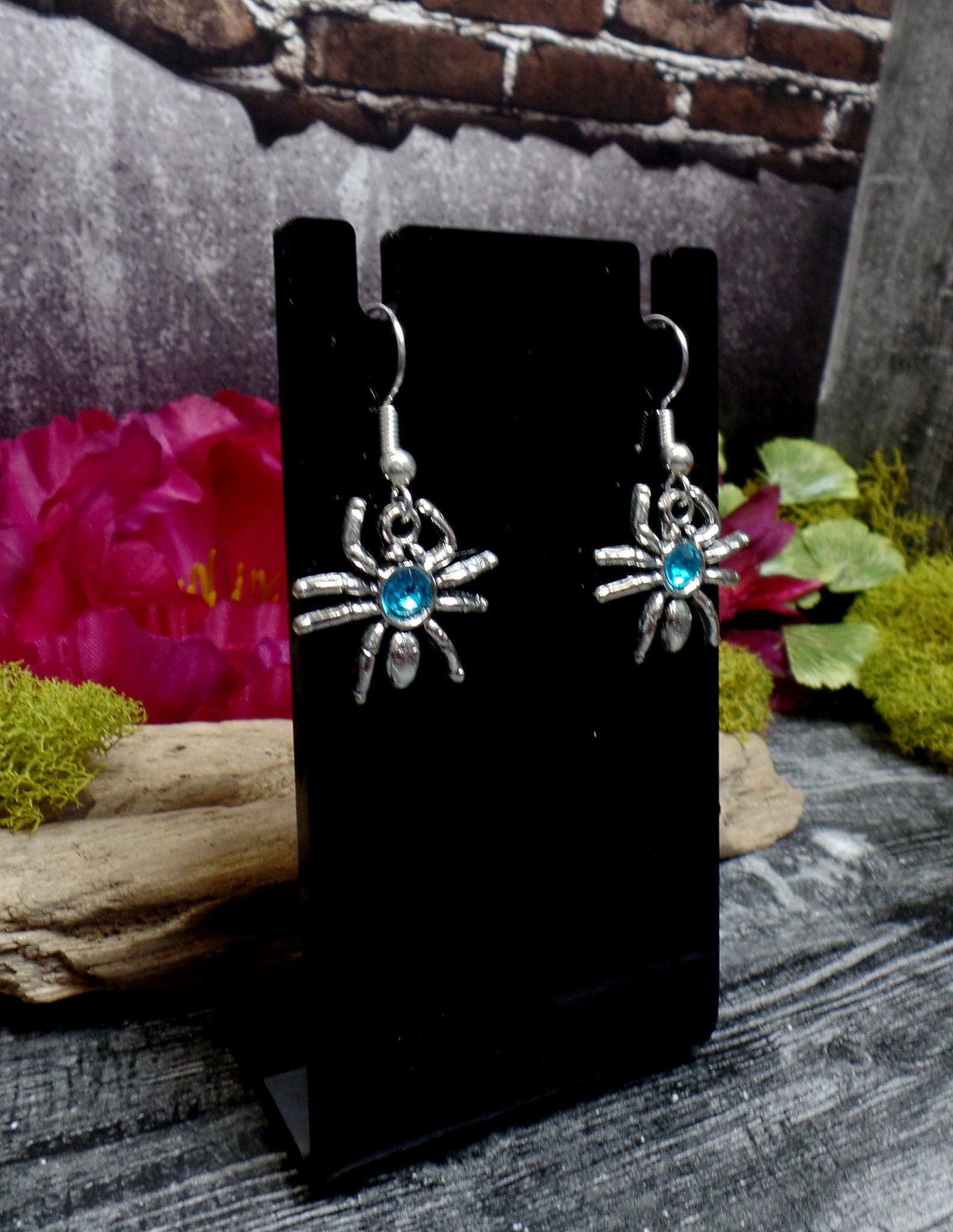 Light Blue Rhinestone Spider Earrings, Halloween Jewelry - Etsy