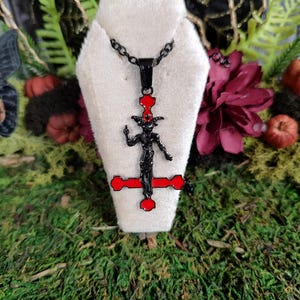 Baphomet Inverted Black And Red Cross Necklace, Upside Down Cross, Satanic Cross, Baphomet Jewelry, As Above So Below, Smaller Version