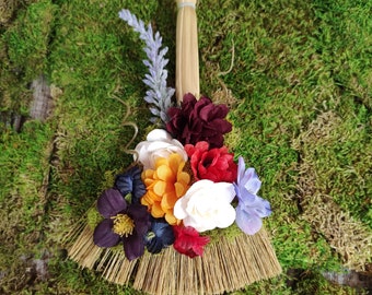 Small Colorful Flower Broom, 7" Broom, Floral Wall Decor, Cottage Core Home Decor, Broom Wall Hanging