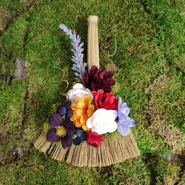 Small Colorful Flower Altar Besom, Floral Broom, 7" Broom, Witches Broom, Hearth Broom, Wall Decor, Pagan, Wiccan