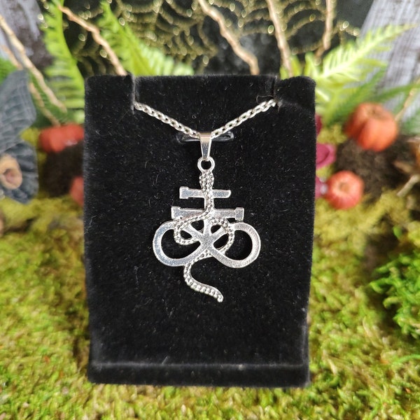 Leviathan Cross Snake Necklace, Sulphur Symbol, Alchemy Jewelry, Satanic Cross Necklace, Spiritual Jewelry, Occult Jewelry