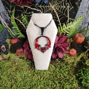 Black And Red Bat Necklace, Smaller Version, Bat Wing Jewelry, Halloween Bats, Vampire Bats, Gothic Accessories