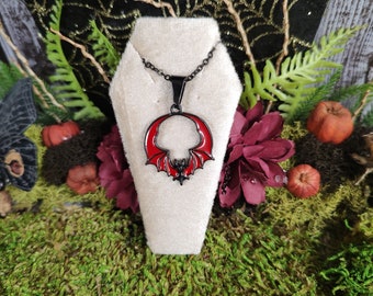 Black And Red Bat Necklace, Smaller Version, Bat Wing Jewelry, Halloween Bats, Vampire Bats, Gothic Accessories