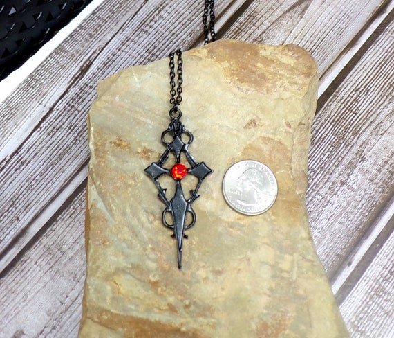 W WEILIRIAN Gothic Ruby Cross Pendant Necklace - Red Teardrop Crystal Choker For Women