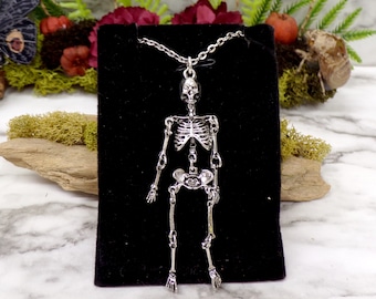 Silver Skeleton Pendant Necklace: Halloween Gothic Jewelry