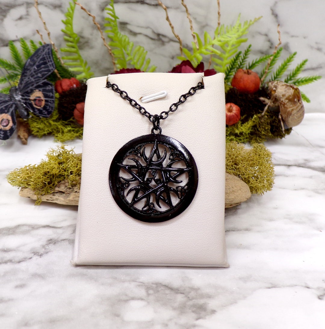 Black Celtic Moon Pentacle Necklace, Wiccan Necklace, Pagan Necklace ...