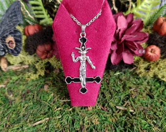 Baphomet Inverted Black Cross Necklace, Upside Down Cross, Satanic Cross, Baphomet Jewelry, As Above So Below, Smaller Version