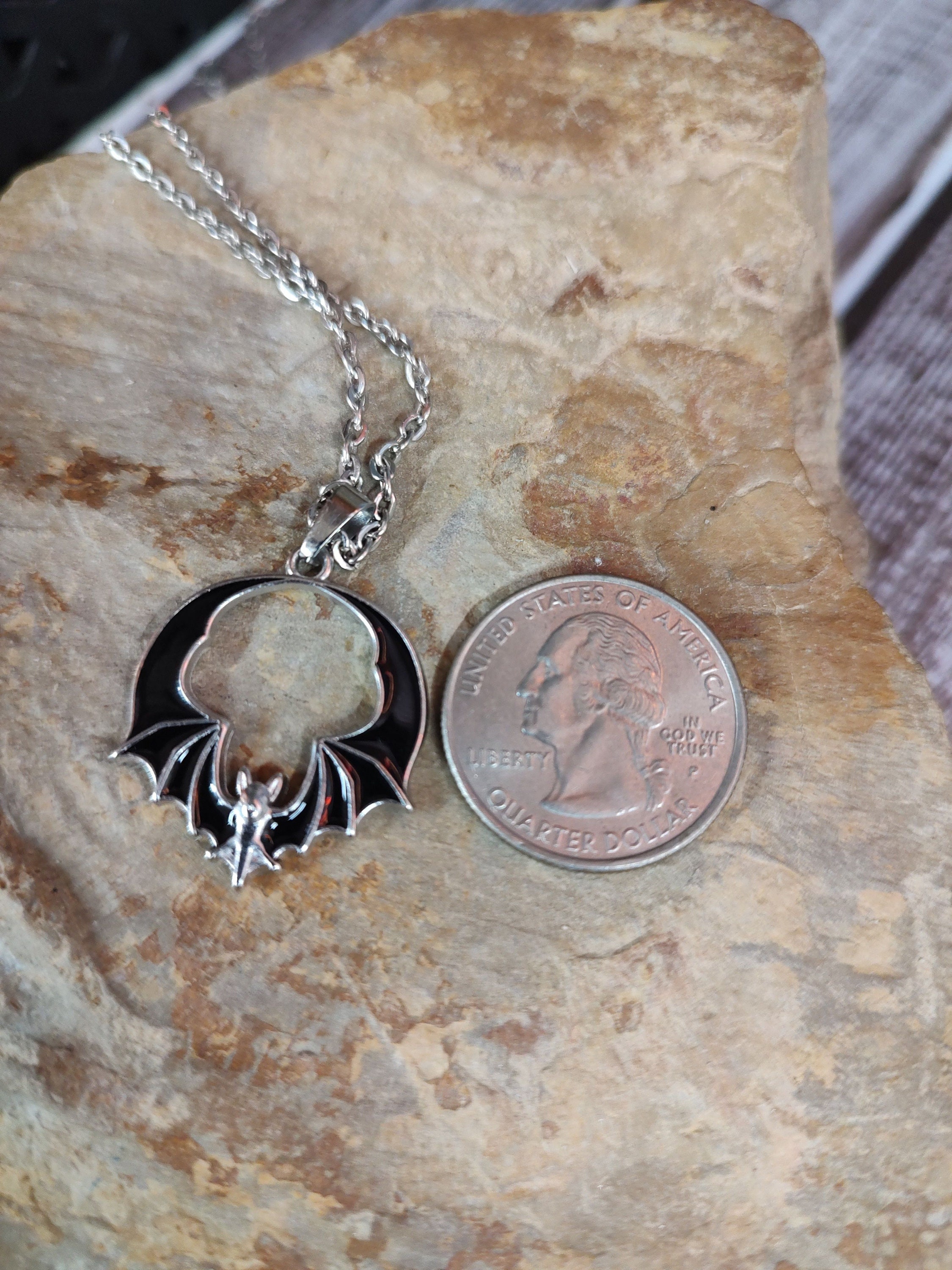 Black Bat Necklace, Smaller Version, Bat Wing Jewelry, Halloween Bats ...